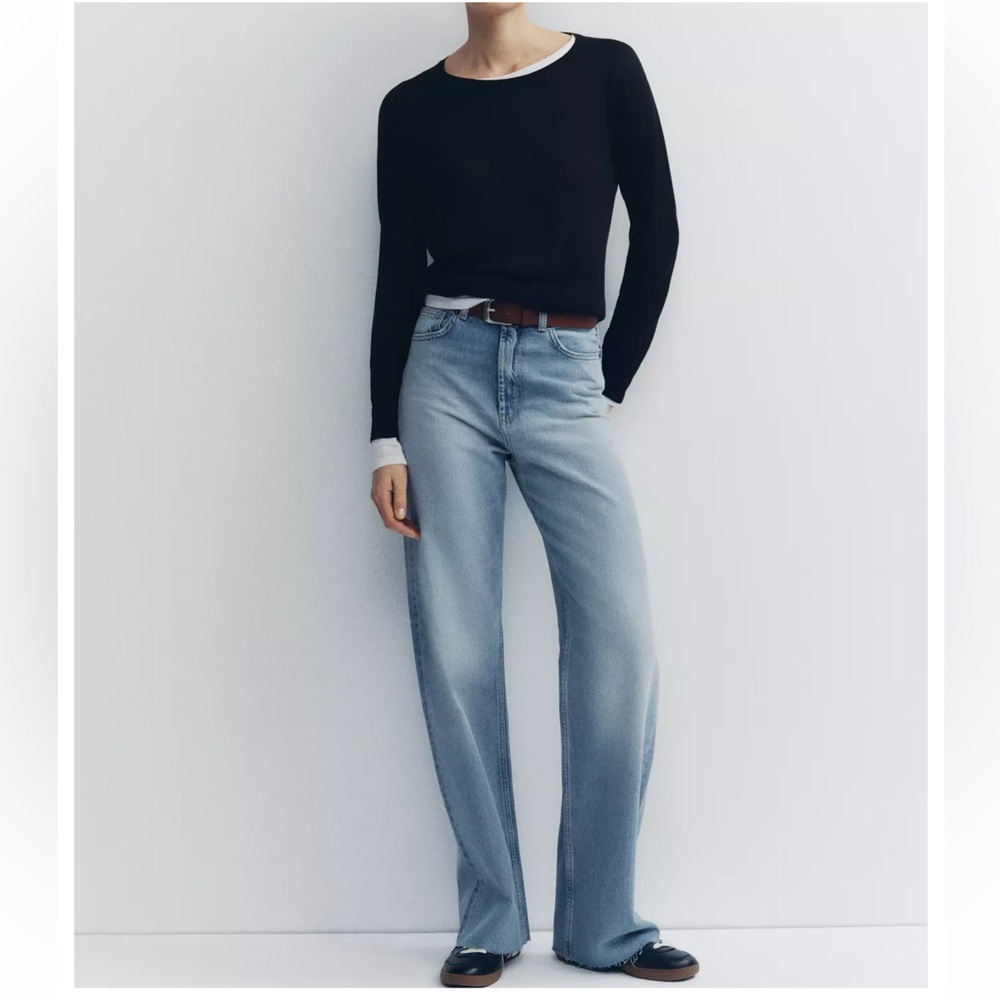 NEW ZARA Jeans Women Size 2 Blue Cotton RF High Rise Full Length Wide Leg Preppy